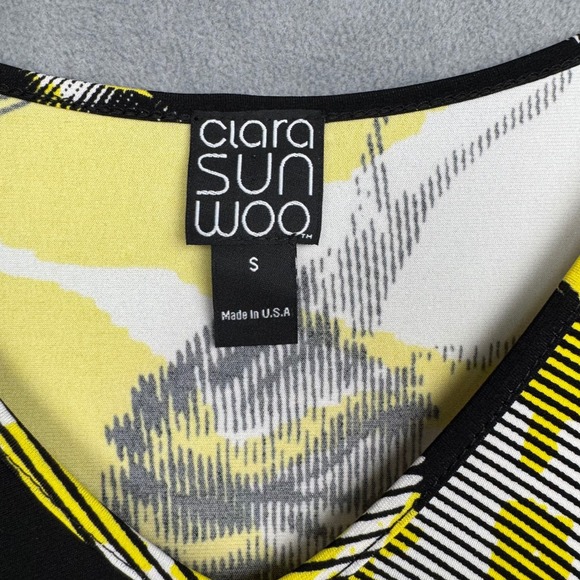 Clara Sun Woo Abstract Floral Tunic Top Size S Yellow Black White NWT USA - Picture 3 of 7